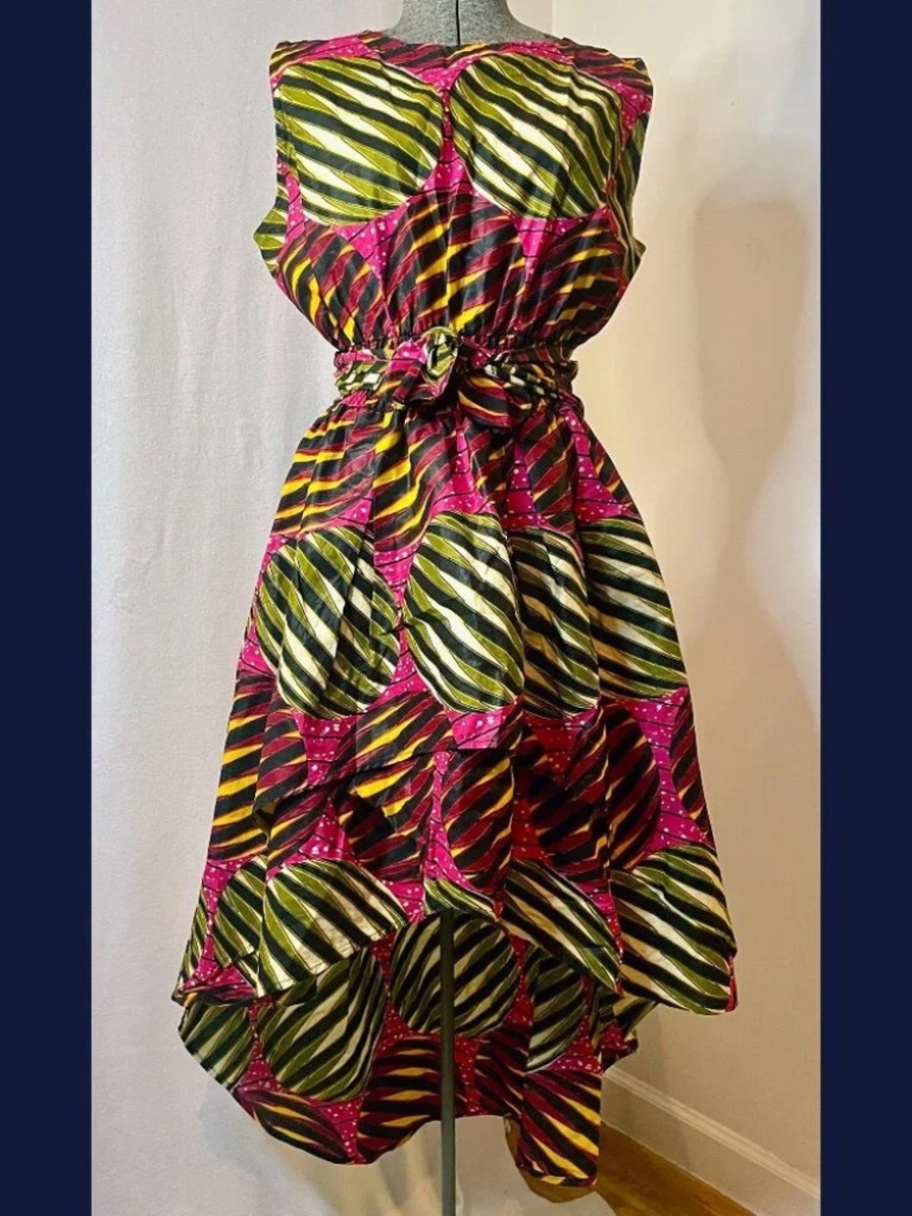 African Printed Cotton Waterfall Dress with Elastic Waist by Kara Chic ONE SIZE